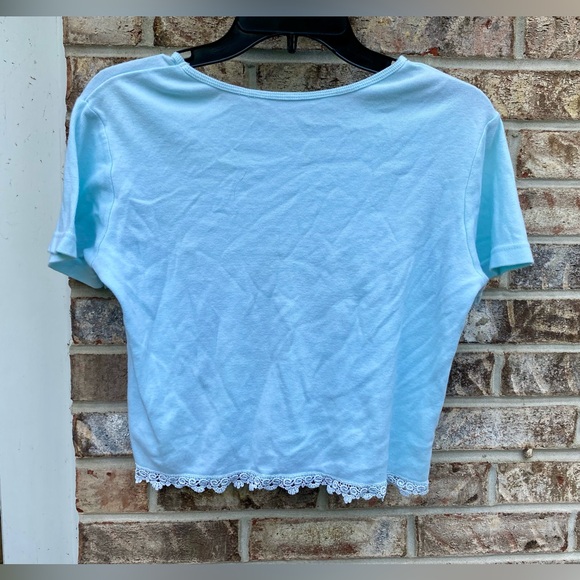 2000 Y2K Mint Green/Light Blue Heart Logo Victorias Secret Cropped Tshirt - Picture 13 of 16